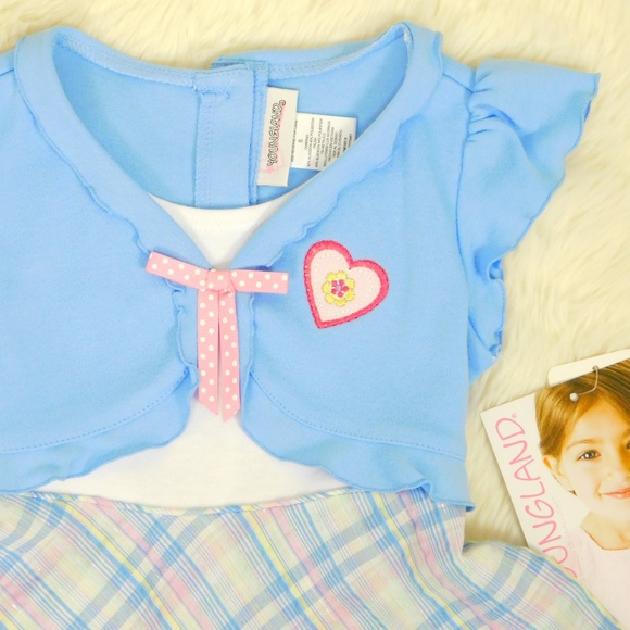 Youngland Girls Size 5 Blue Shrug Plaid Fit and Flare Dress Casual Spring NEW - Picture 3 of 6